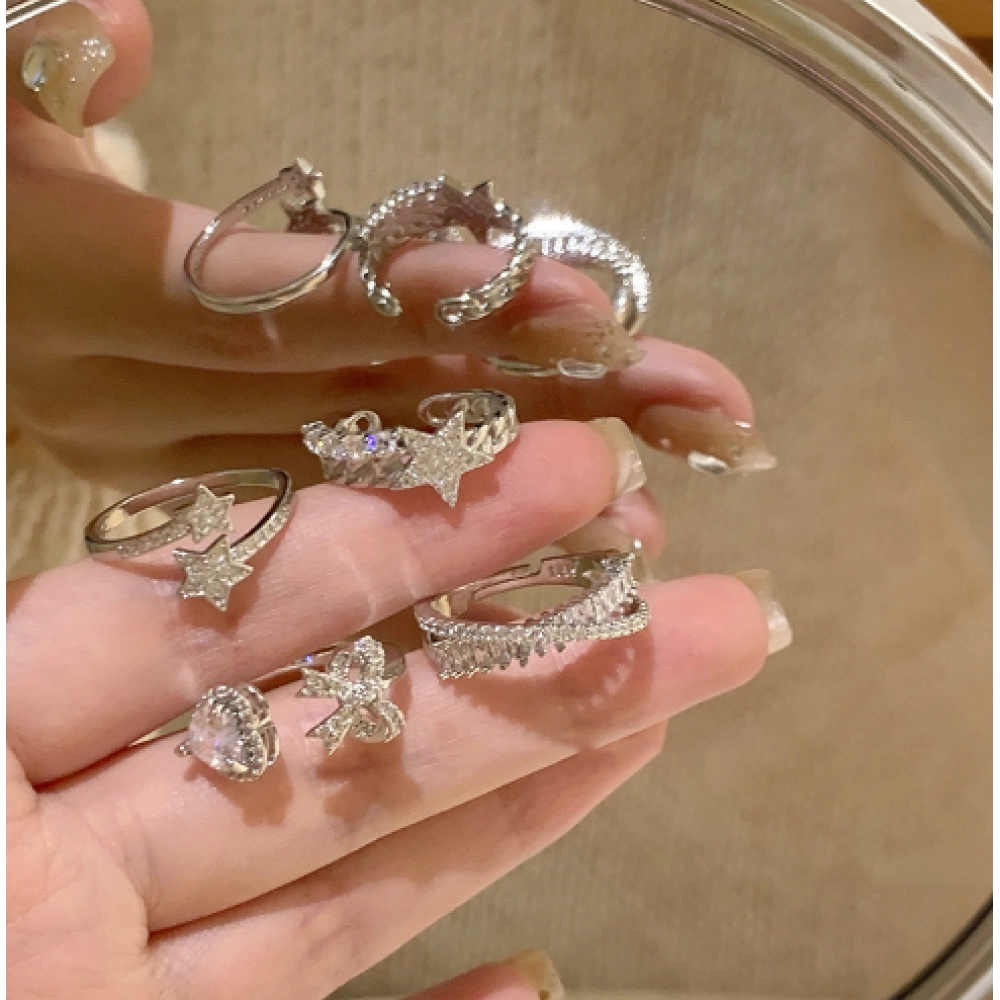 Sparkling Super Fairy High quality Zircon pentagram Combination Ring Female Fashion Friend Index Finger Open Ring Sparkling Super Fairy High quality Zircon pentagram Combination Ring Female Fashion Friend Index Finger Open Ring