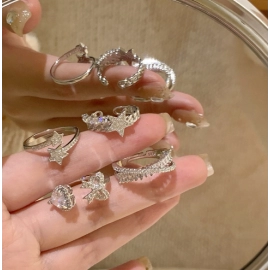 Sparkling Super Fairy High quality Zircon pentagram Combination Ring Female Fashion Friend Index Finger Open Ring