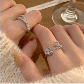 Sparkling Super Fairy High quality Zircon pentagram Combination Ring Female Fashion Friend Index Finger Open Ring
