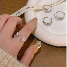 Sparkling Super Fairy High quality Zircon pentagram Combination Ring Female Fashion Friend Index Finger Open Ring