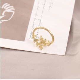 Small Fresh Diamond Tree Branch and Leaf Opening Gold Women's Ring with a Elegant and Simple Style Adjustment Ring