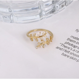 Small Fresh Diamond Tree Branch and Leaf Opening Gold Women's Ring with a Elegant and Simple Style Adjustment Ring