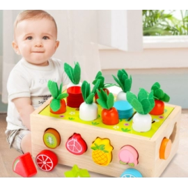 Customized wooden radish fruit shape matching cognitive building block car early education intellectual children's toys