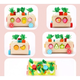 Customized wooden radish fruit shape matching cognitive building block car early education intellectual children's toys