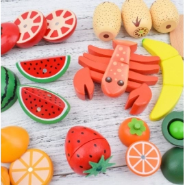 Jiajia Toys Wooden Magnetic Cutting Fruit, Fruit, and Vegetable Cutting Watch Che Che Le Kitchen